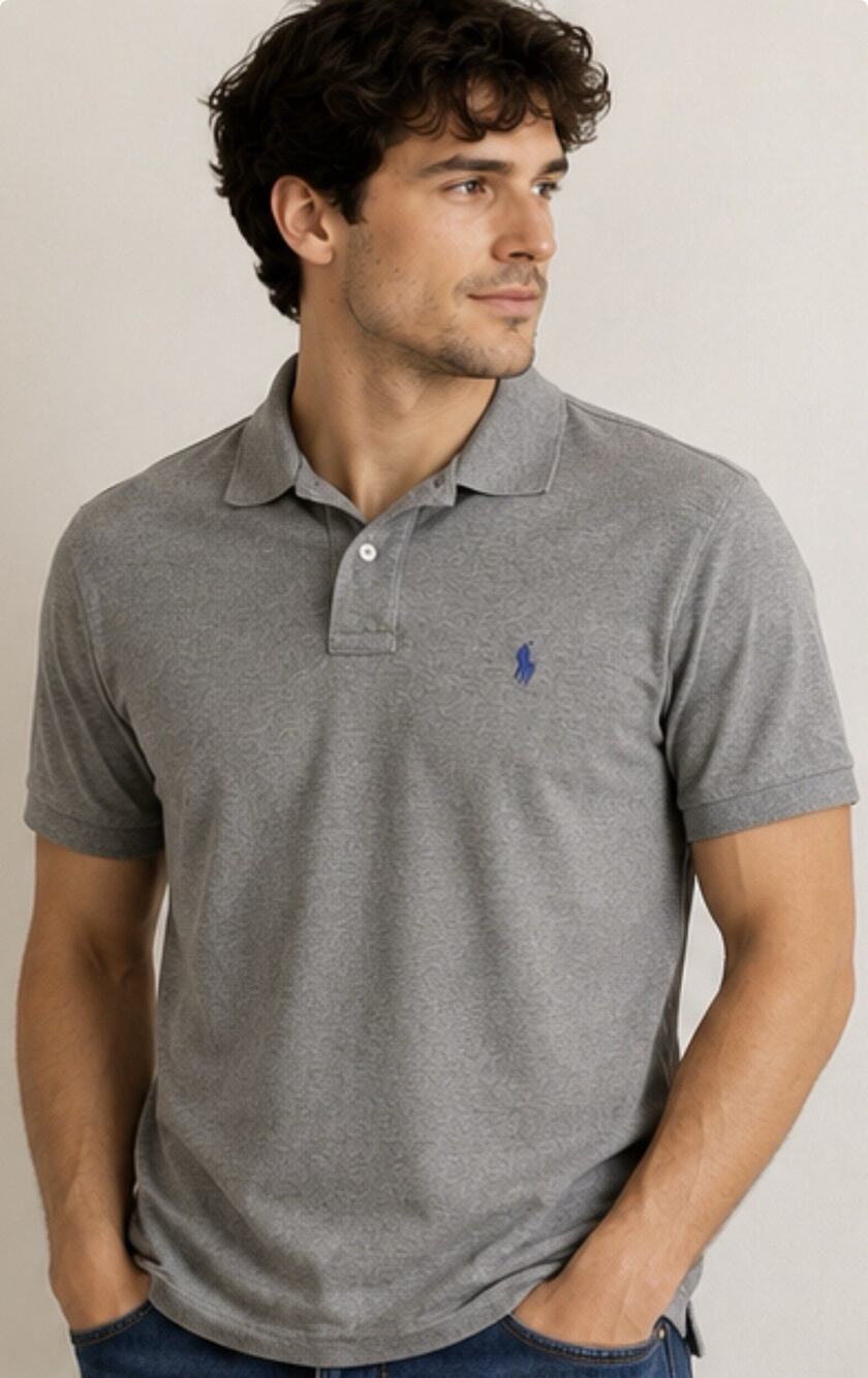 Polo Ralph Lauren Mens L Gray Classic Fit Polo Shirt Blue Pony Short Sleeve